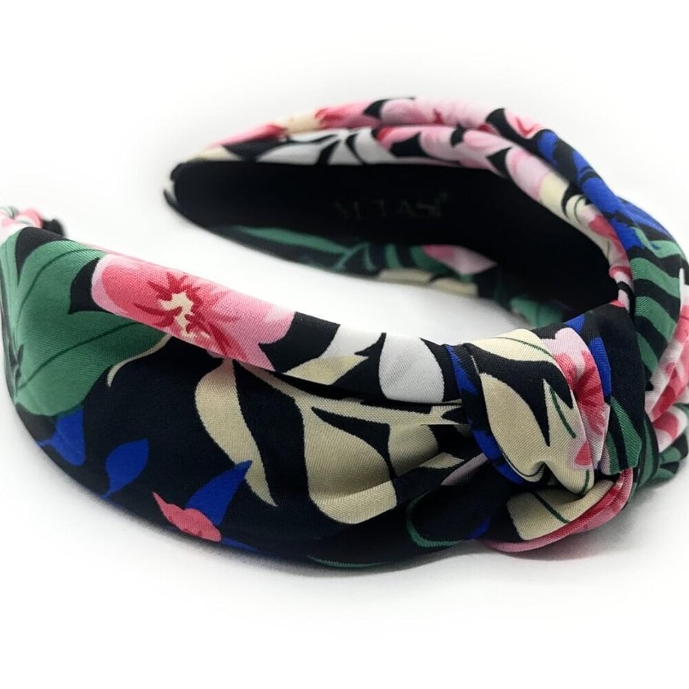 Black Floral Knotted Headband for Women Made of Silk Quality Satin Fabric, Uniqu